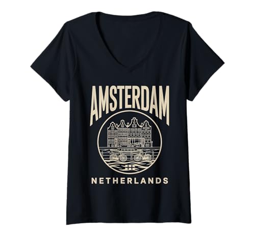 Damen Kreis-Design im Vintage-Stil für Städtereisen nach Amsterdam T-Shirt mit V-Ausschnitt von Urban Amsterdam Explorer Cityscape Travel Wear