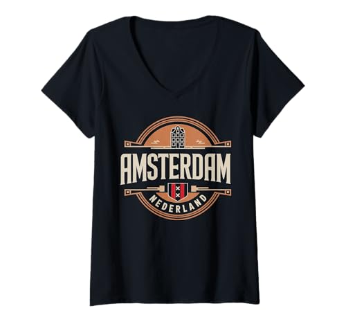 Damen Kreis-Design im Vintage-Stil für Städtereisen nach Amsterdam T-Shirt mit V-Ausschnitt von Urban Amsterdam Explorer Cityscape Travel Wear