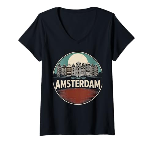 Damen Kreis-Design im Vintage-Stil für Städtereisen nach Amsterdam T-Shirt mit V-Ausschnitt von Urban Amsterdam Explorer Cityscape Travel Wear