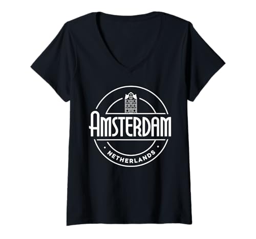 Damen Kreis-Design im Vintage-Stil für Städtereisen nach Amsterdam T-Shirt mit V-Ausschnitt von Urban Amsterdam Explorer Cityscape Travel Wear
