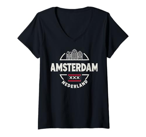 Damen Kreis-Design im Vintage-Stil für Städtereisen nach Amsterdam T-Shirt mit V-Ausschnitt von Urban Amsterdam Explorer Cityscape Travel Wear