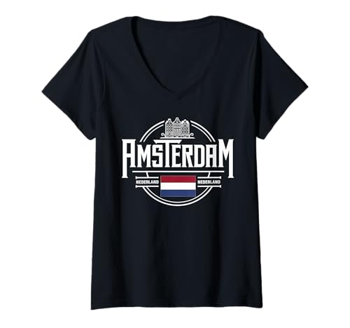 Damen Kreis-Design im Vintage-Stil für Städtereisen nach Amsterdam T-Shirt mit V-Ausschnitt von Urban Amsterdam Explorer Cityscape Travel Wear