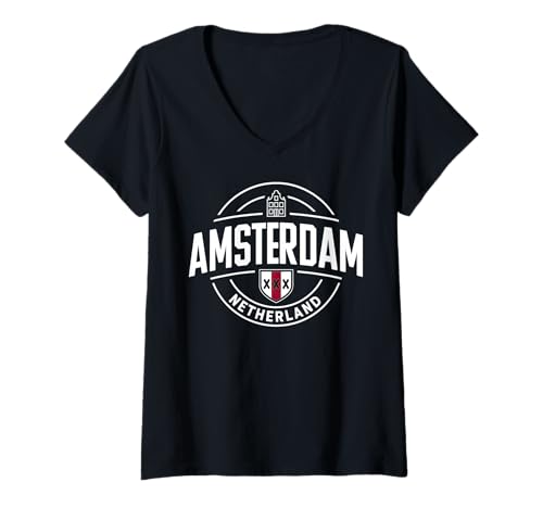 Damen Kreis-Design im Vintage-Stil für Städtereisen nach Amsterdam T-Shirt mit V-Ausschnitt von Urban Amsterdam Explorer Cityscape Travel Wear