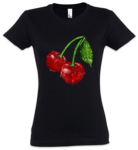 Urban Backwoods Oldschool Cherries Vintage Logo I Damen T-Shirt Schwarz Größe 2XL von Urban Backwoods