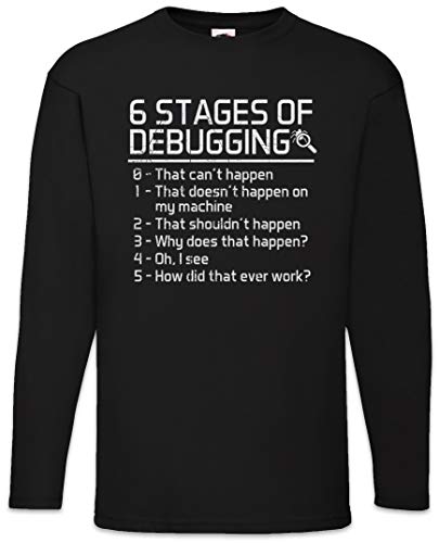 Urban Backwoods 6 Stages of Debugging Herren Langarm T-Shirt Schwarz Größe XL von Urban Backwoods