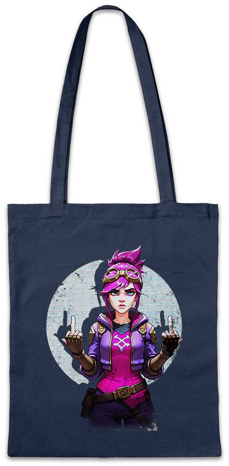 Urban Backwoods Beuteltasche Cyber Violet Girl Stofftasche Arcane Legends Anime Punk Tattoo Jinx (1-tlg), League LOL Gamer Gaming von Urban Backwoods