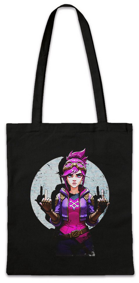 Urban Backwoods Beuteltasche Cyber Violet Girl Stofftasche Arcane Legends Anime Punk Tattoo Jinx (1-tlg), League LOL Gamer Gaming von Urban Backwoods
