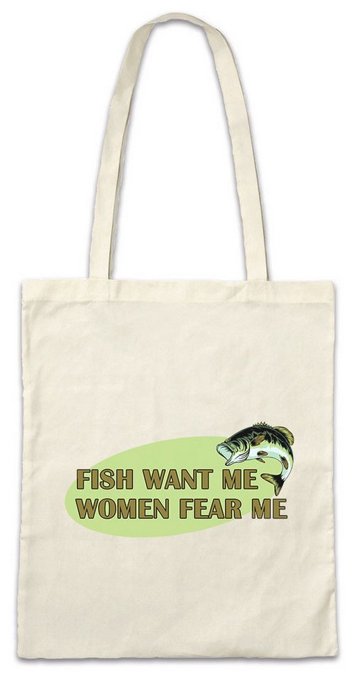 Urban Backwoods Beuteltasche Fish Want Me Women Fear Me Stofftasche Angler Fischer Sport Angelsport (1-tlg), Bass Angeln Verein von Urban Backwoods