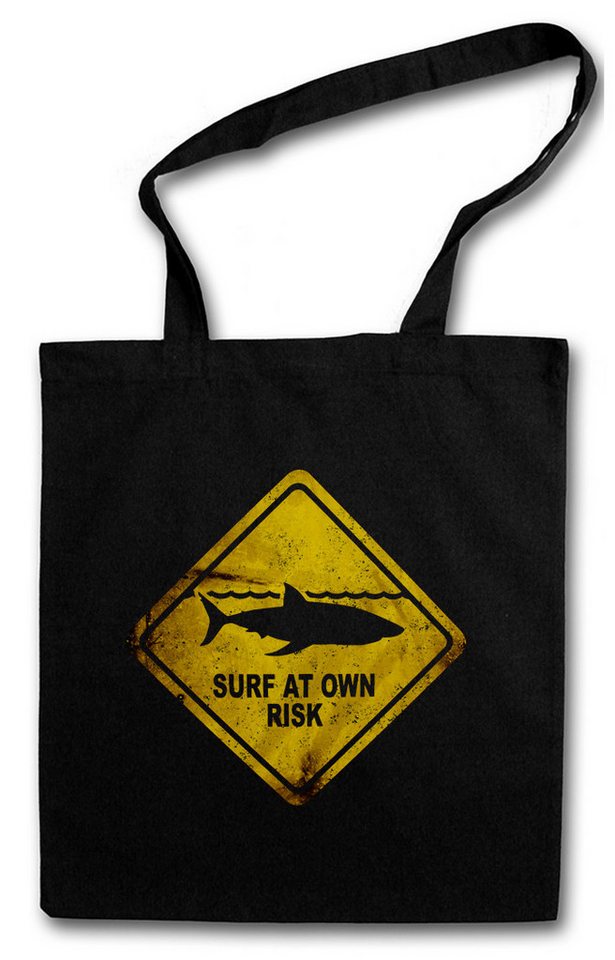 Urban Backwoods Beuteltasche Shark Warning Sign Stofftasche Weißer Hai Surfer Surfing Diver Taucher (1-tlg), Jaws Warnung Warnschild White von Urban Backwoods
