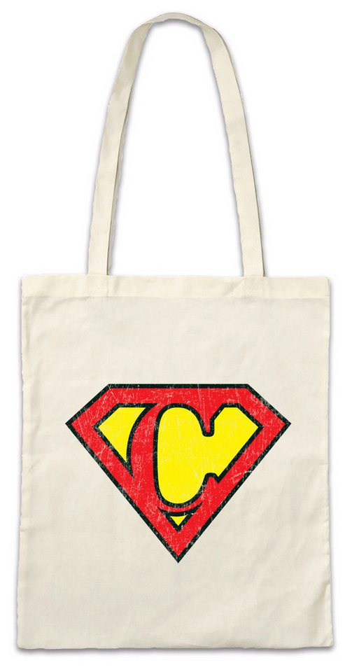 Urban Backwoods Beuteltasche Super C Stofftasche Buchstabe Initialen Vorname Nachname Man Fasching (1-tlg), Karneval Kostüm Costume Superheld von Urban Backwoods