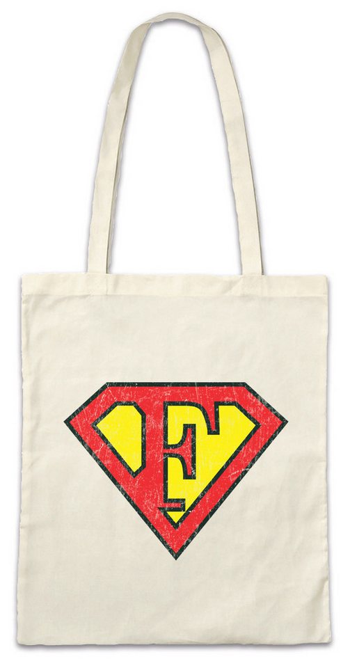 Urban Backwoods Beuteltasche Super F Stofftasche Buchstabe Initialen Vorname Nachname Man Fasching (1-tlg), Karneval Kostüm Costume Superheld von Urban Backwoods