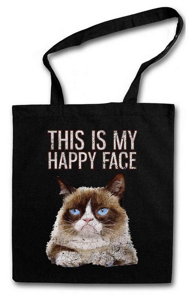 Urban Backwoods Beuteltasche This Is My Happy Face Stofftasche Grumpy Katze Gesicht Cat Smile (1-tlg), Rockabella Girl Kitten Kitty von Urban Backwoods