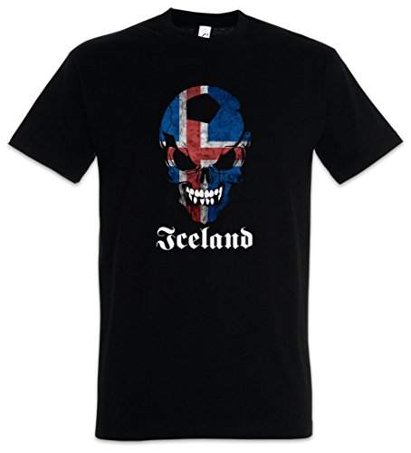 Urban Backwoods Black Classic Iceland Football Soccer Skull Flag Herren T-Shirt Schwarz Größe 5XL von Urban Backwoods