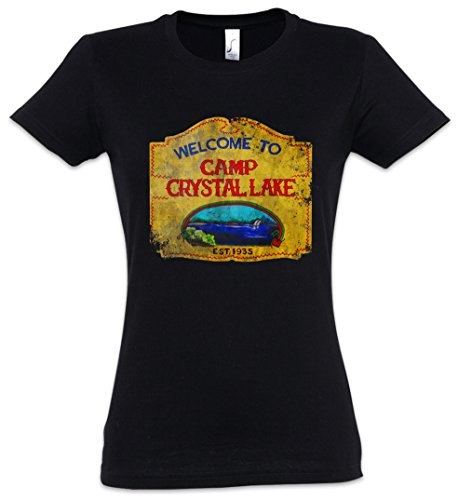 Urban Backwoods Camp Crystal Lake Vintage Sign Damen T-Shirt Schwarz Größe S von Urban Backwoods