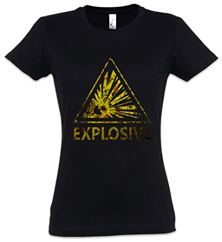 Urban Backwoods Caution Explosive Vintage Logo Sign Damen T-Shirt Schwarz Größe XS von Urban Backwoods