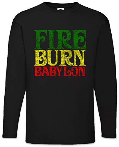 Urban Backwoods Fire Burn Babylon Herren Langarm T-Shirt Schwarz Größe M von Urban Backwoods