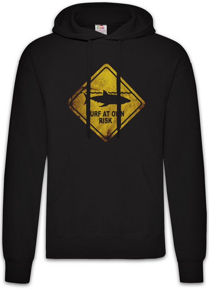 Urban Backwoods Hoodie Shark Warning Sign Herren Hoodie Weißer Hai Surfer Surfing Diver (1-tlg) Taucher Jaws Warnung Warnschild von Urban Backwoods