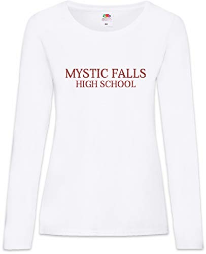 Urban Backwoods Mystic Falls High School Damen Langarm T-Shirt Weiß Größe M von Urban Backwoods