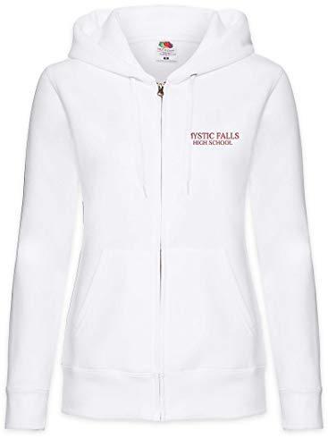 Urban Backwoods Mystic Falls High School Damen Zipper Hoodie Kapuzenpullover Weiß Größe S von Urban Backwoods