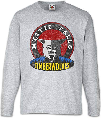 Urban Backwoods Mystic Falls Timberwolves Kinder Kids Mädchen Jungen Langarm T-Shirt Grau Größe 12 Jahre von Urban Backwoods