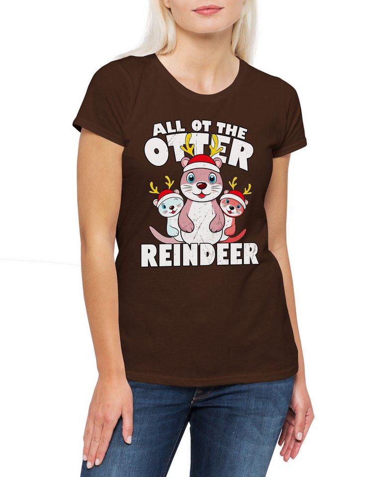 Urban Backwoods Print-Shirt All Of The Otter Reindeer Damen T-Shirt Christmas X-Mas Weihnachten (1-tlg) Wildlife lontra Nutria Fischotter von Urban Backwoods