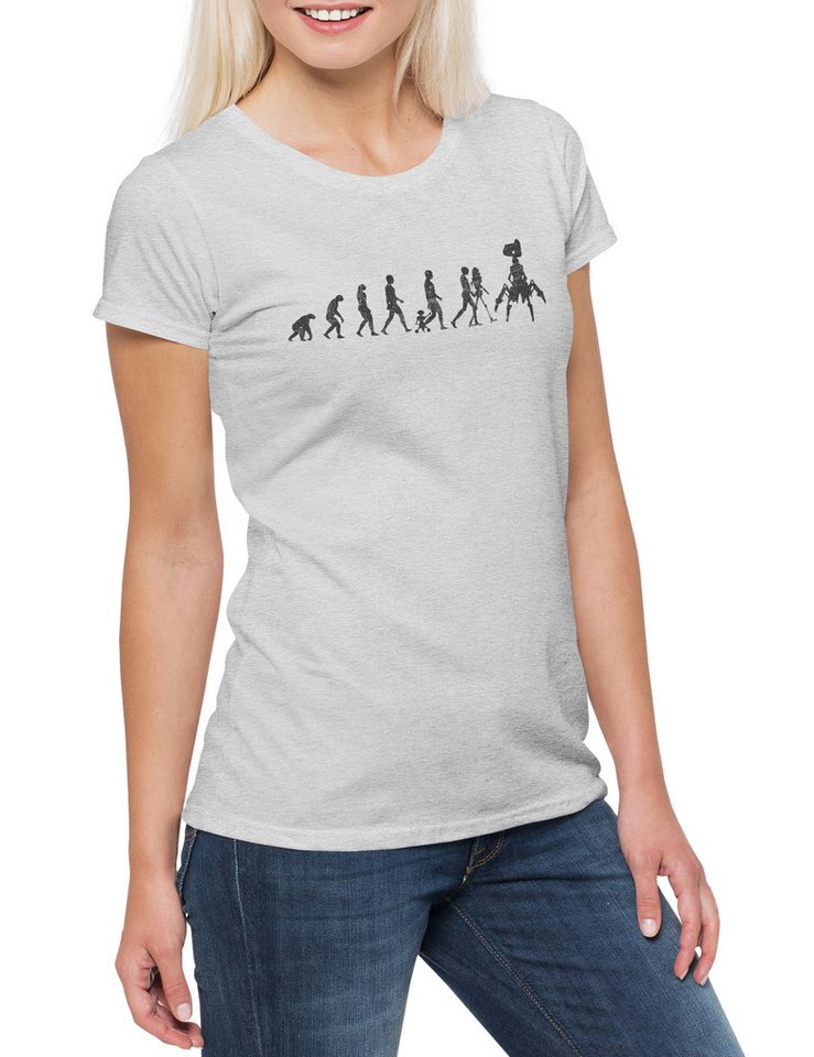 Urban Backwoods Print-Shirt Android Evolution Damen T-Shirt Roboter Robot Androiden KI AI Sci-Fi (1-tlg) Cyborg Geek Nerd Human von Urban Backwoods