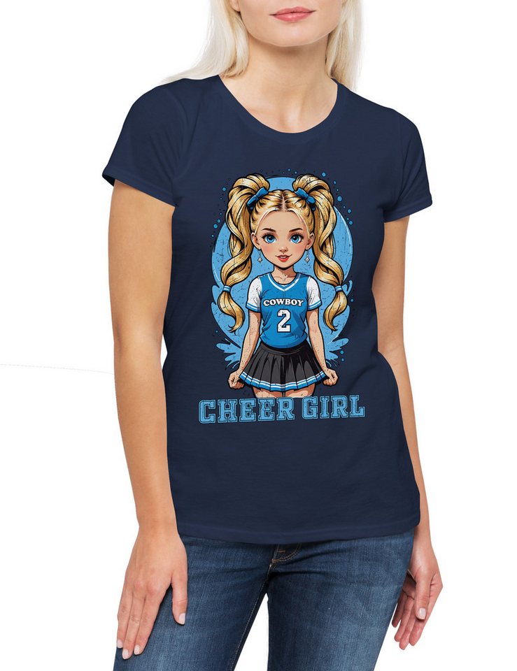 Urban Backwoods Print-Shirt Anime Comwboy Cheerleader Girl Damen T-Shirt American Football (1-tlg) Rockabilly Texas Blue Team von Urban Backwoods