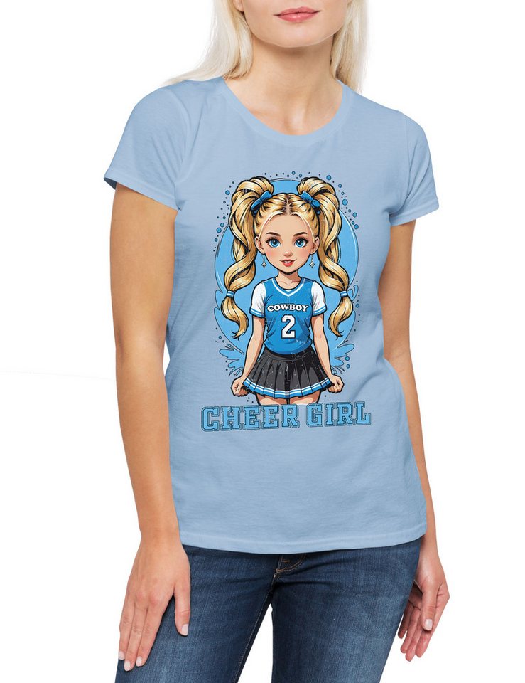 Urban Backwoods Print-Shirt Anime Comwboy Cheerleader Girl Damen T-Shirt American Football (1-tlg) Rockabilly Texas Blue Team von Urban Backwoods