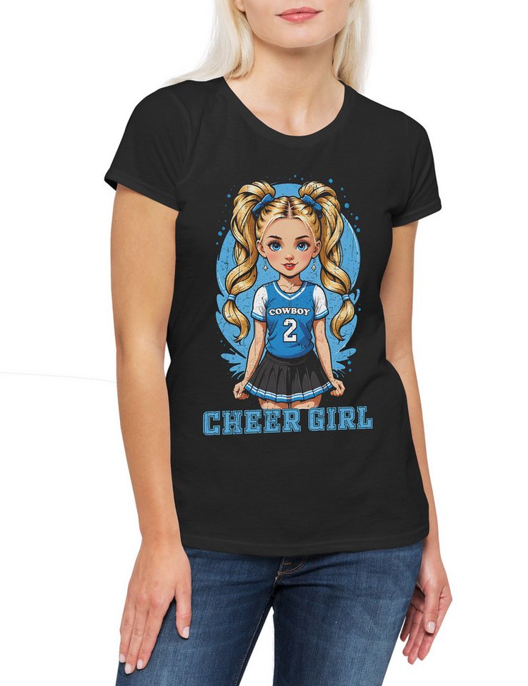 Urban Backwoods Print-Shirt Anime Comwboy Cheerleader Girl Damen T-Shirt American Football (1-tlg) Rockabilly Texas Blue Team von Urban Backwoods