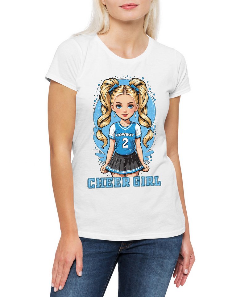 Urban Backwoods Print-Shirt Anime Comwboy Cheerleader Girl Damen T-Shirt American Football (1-tlg) Rockabilly Texas Blue Team von Urban Backwoods