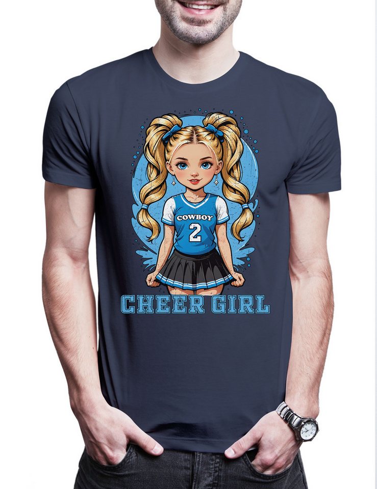 Urban Backwoods Print-Shirt Anime Comwboy Cheerleader Girl Herren T-Shirt American Football (1-tlg) Rockabilly Texas Blue Team von Urban Backwoods