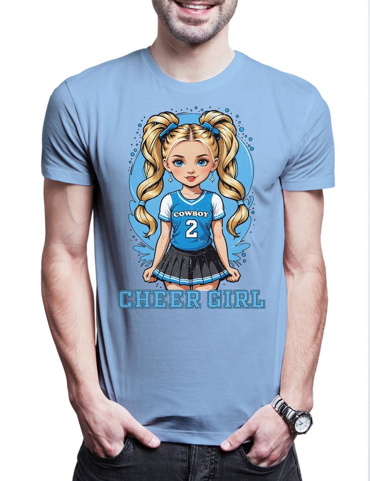 Urban Backwoods Print-Shirt Anime Comwboy Cheerleader Girl Herren T-Shirt American Football (1-tlg) Rockabilly Texas Blue Team von Urban Backwoods