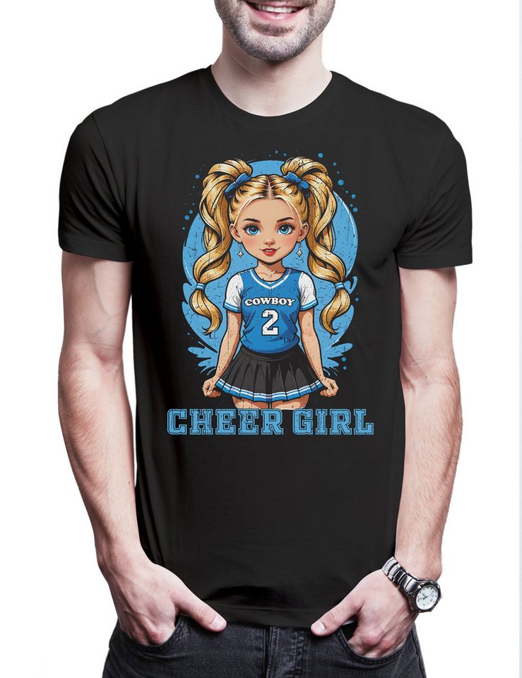 Urban Backwoods Print-Shirt Anime Comwboy Cheerleader Girl Herren T-Shirt American Football (1-tlg) Rockabilly Texas Blue Team von Urban Backwoods