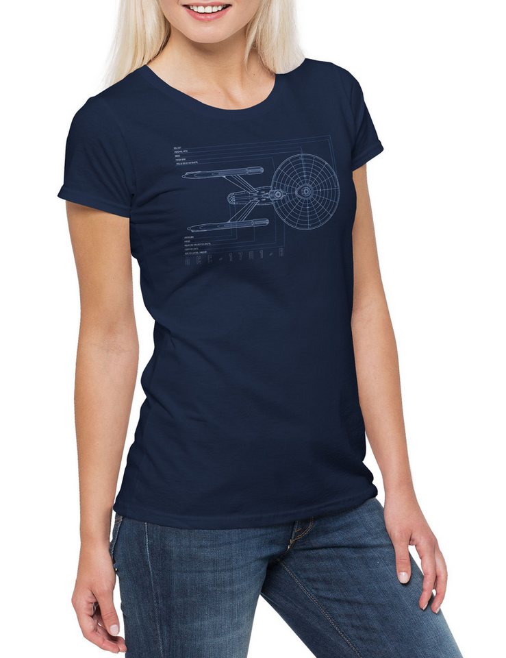 Urban Backwoods Print-Shirt Blueprint U.S.S. Federation Damen T-Shirt Star SciFi Raumschiff Trek (1-tlg) Nerd Space Ship Bauplan von Urban Backwoods