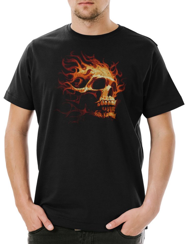Urban Backwoods Print-Shirt Burning Skull I Herren T-Shirt Tattoo Art Rockabilly Skeleton Flames (1-tlg) Ink Brennender Schädel Totenschädel von Urban Backwoods