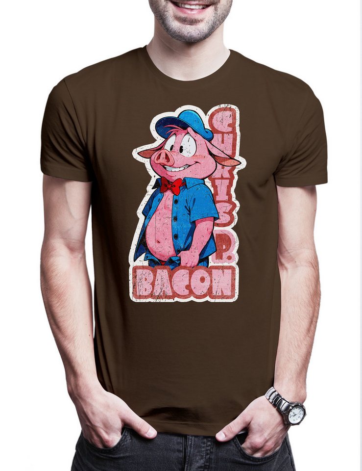 Urban Backwoods Print-Shirt Chris P. Bacon Herren T-Shirt Meat Not Vegan Proteine Crispy Pork Pig (1-tlg) Bodybuilding Masse Aufbau Grillen von Urban Backwoods