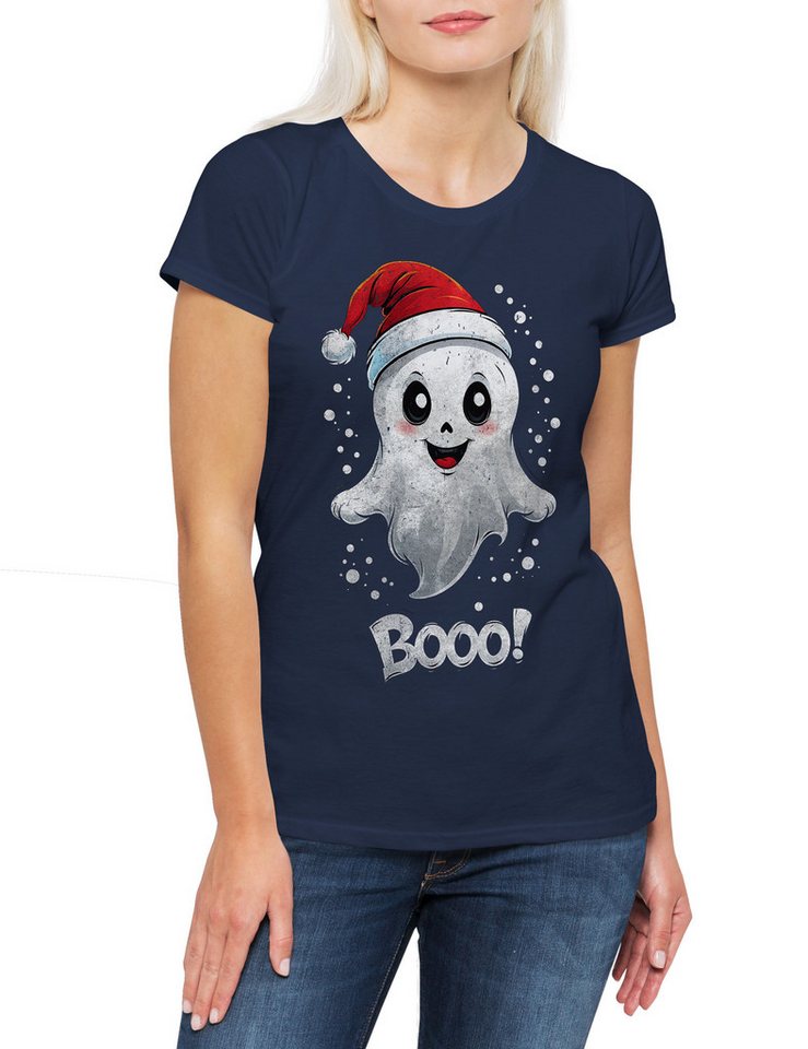 Urban Backwoods Print-Shirt Christmas Boo Ghost Damen T-Shirt Geist Comic Cartoon Merry Santa (1-tlg) X-Mas Claus Weihnachten Weihnachtsmann von Urban Backwoods