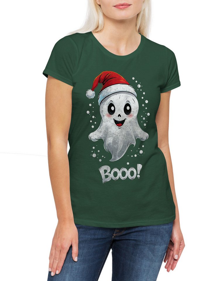 Urban Backwoods Print-Shirt Christmas Boo Ghost Damen T-Shirt Geist Comic Cartoon Merry Santa (1-tlg) X-Mas Claus Weihnachten Weihnachtsmann von Urban Backwoods
