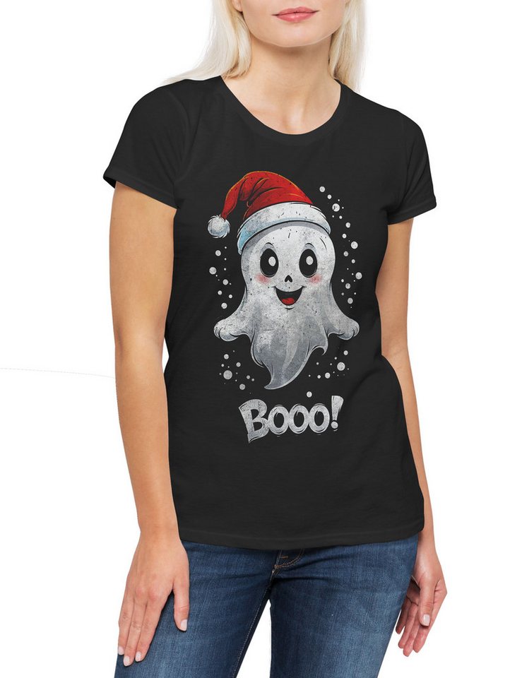 Urban Backwoods Print-Shirt Christmas Boo Ghost Damen T-Shirt Geist Comic Cartoon Merry Santa (1-tlg) X-Mas Claus Weihnachten Weihnachtsmann von Urban Backwoods