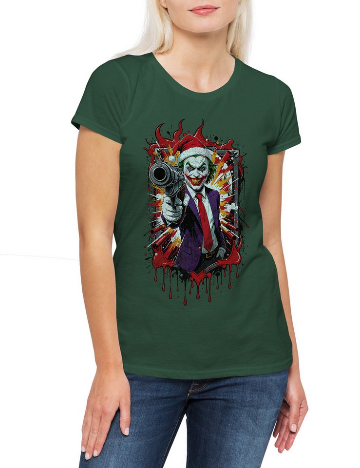 Urban Backwoods Print-Shirt Christmas Hat Joker Damen T-Shirt Happy Santa X-Mas Claus Holidays (1-tlg) Batman Weihnachten Gotham Riddler von Urban Backwoods