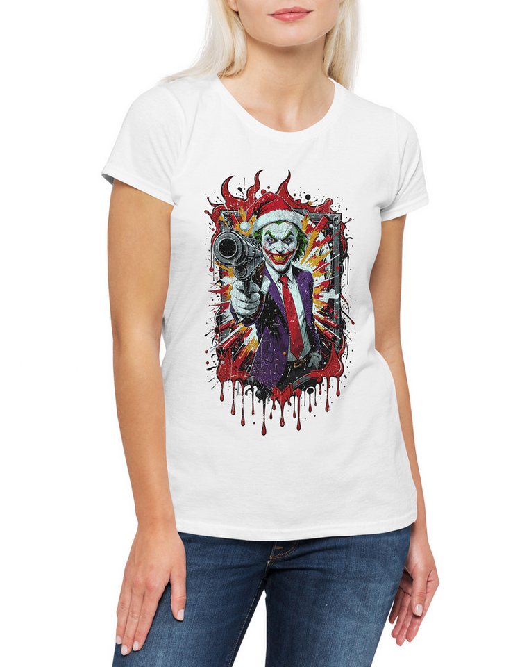 Urban Backwoods Print-Shirt Christmas Hat Joker Damen T-Shirt Happy Santa X-Mas Claus Holidays (1-tlg) Batman Weihnachten Gotham Riddler von Urban Backwoods