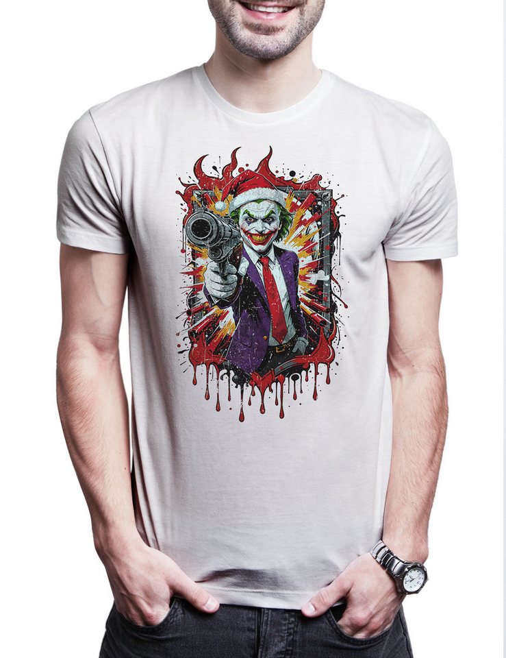 Urban Backwoods Print-Shirt Christmas Hat Joker Herren T-Shirt Happy Santa X-Mas Claus Holidays (1-tlg) Batman Weihnachten Gotham Riddler von Urban Backwoods