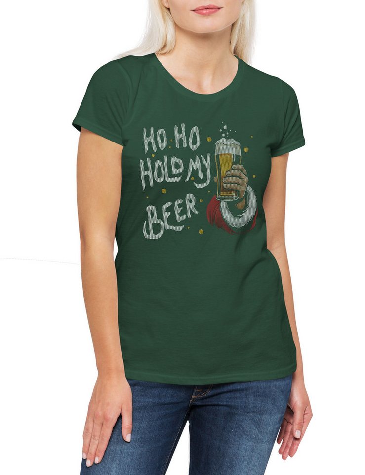 Urban Backwoods Print-Shirt Christmas Hold My Beer Damen T-Shirt Merry Santa X-Mas Claus Bier (1-tlg) Booze Weihnachten Weihnachtsmann Nikolaus von Urban Backwoods