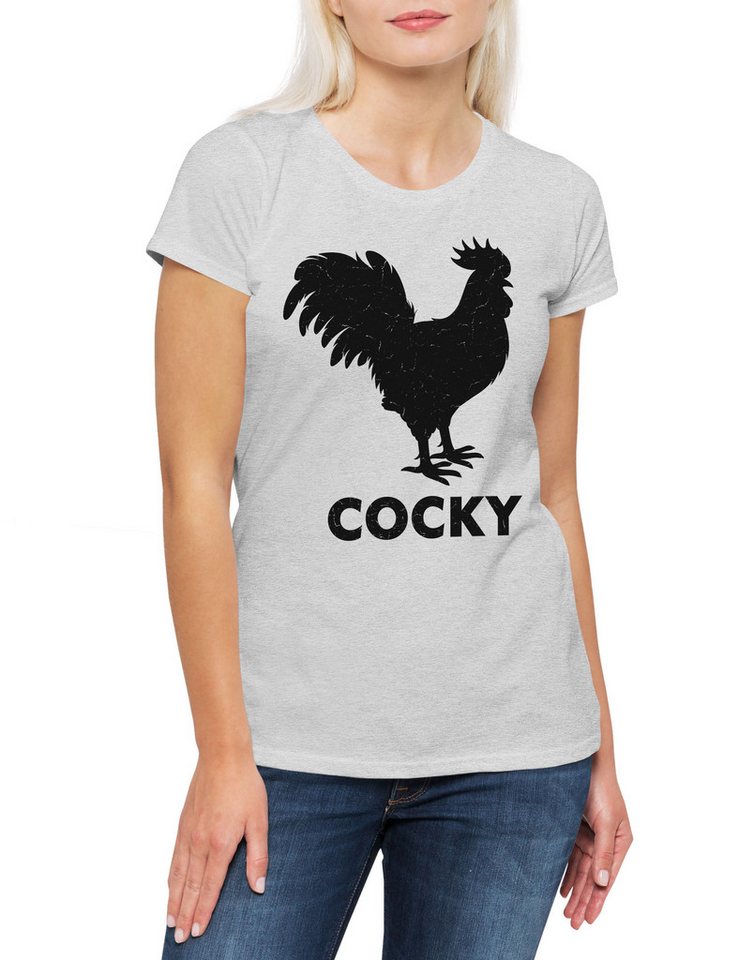 Urban Backwoods Print-Shirt Cocky II Damen T-Shirt Hahn Cock Rooster Stolz Man Arrogant Swagger (1-tlg) Confident Bold Fearless Alpha von Urban Backwoods