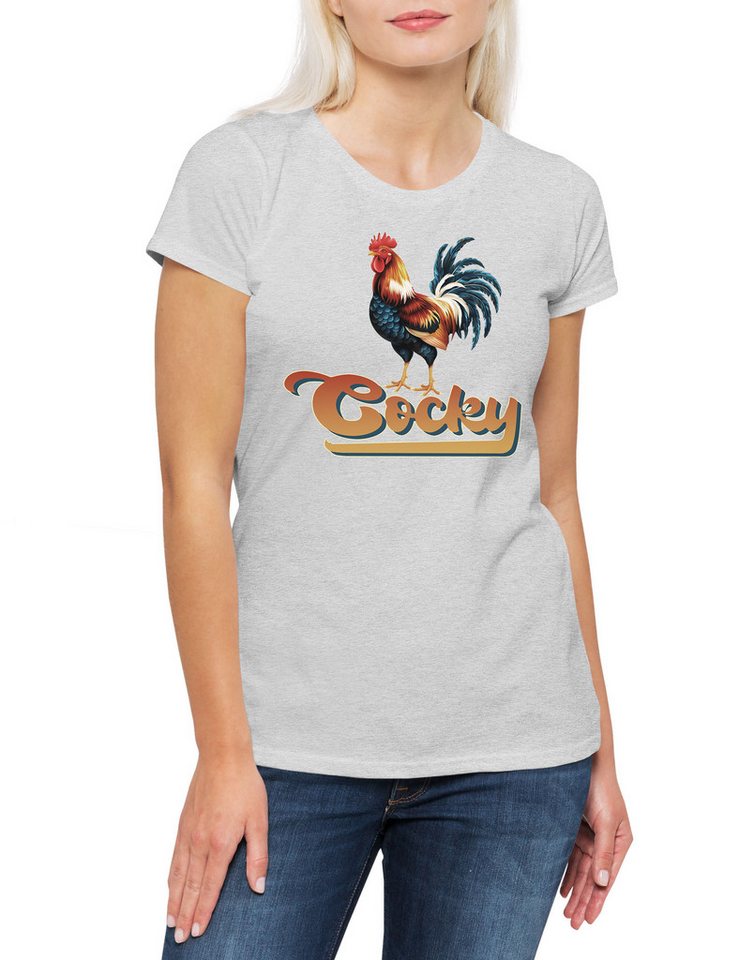 Urban Backwoods Print-Shirt Cocky III Damen T-Shirt Hahn Cock Rooster Stolz Man Arrogant Swagger (1-tlg) Confident Bold Fearless Alpha von Urban Backwoods