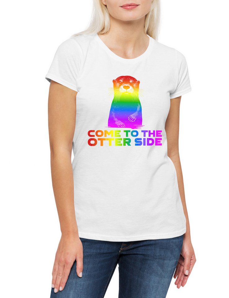 Urban Backwoods Print-Shirt Come To The Otter Side Damen T-Shirt Break Other Through Gay Lesbian (1-tlg) Queer Trans LGBTQ Rainbow von Urban Backwoods