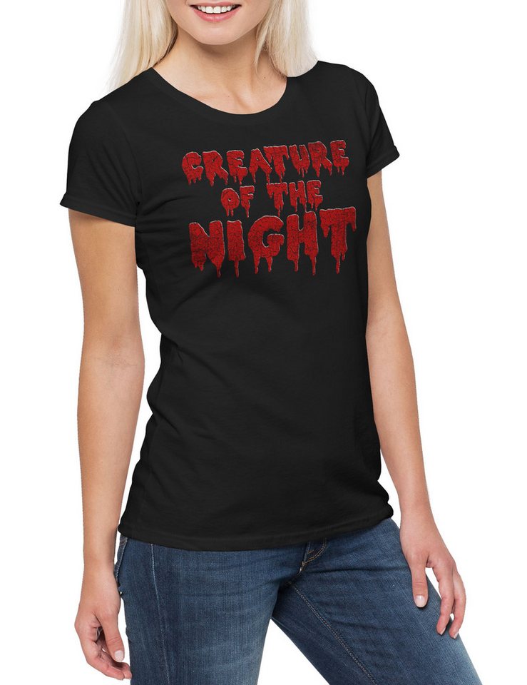 Urban Backwoods Print-Shirt Creature of the Night Damen T-Shirt Band Punk Death Heavy Metal Hard (1-tlg) Rock Gothic Horror Monster von Urban Backwoods