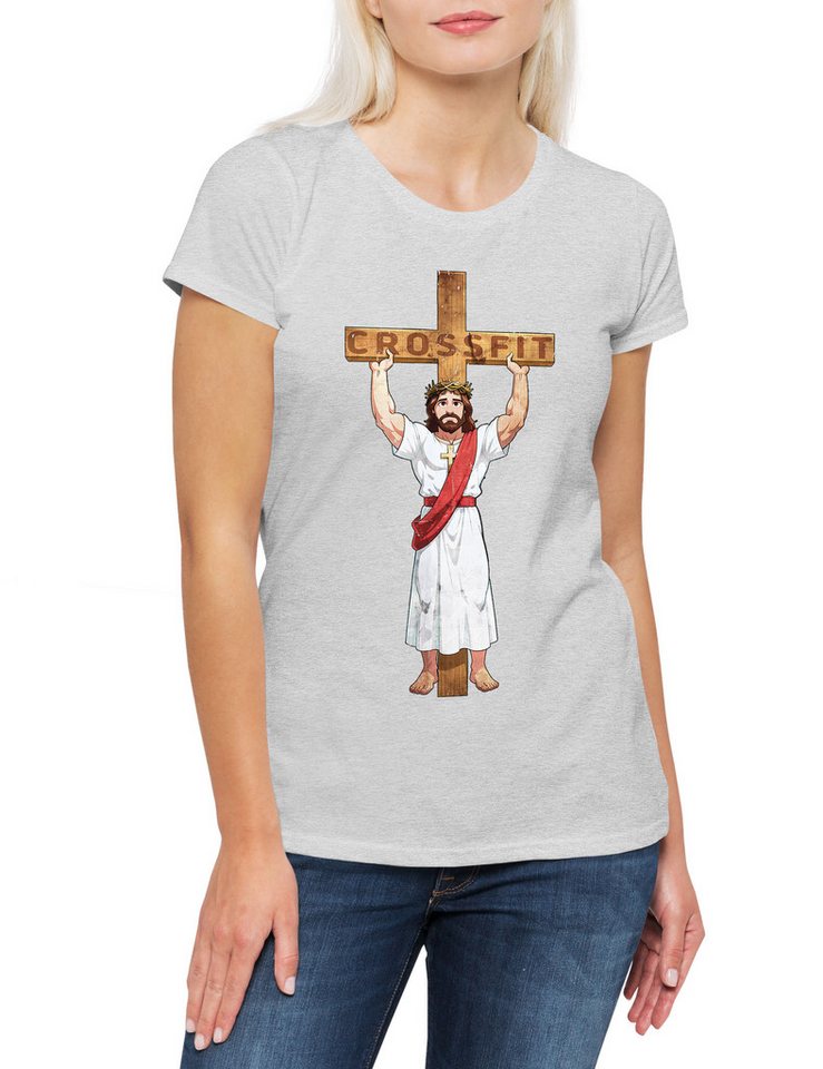 Urban Backwoods Print-Shirt Crossfit Jesus Damen T-Shirt Holy Christus Christ Fitness Gym Sport (1-tlg) Sports INRI Cross Kreuz von Urban Backwoods