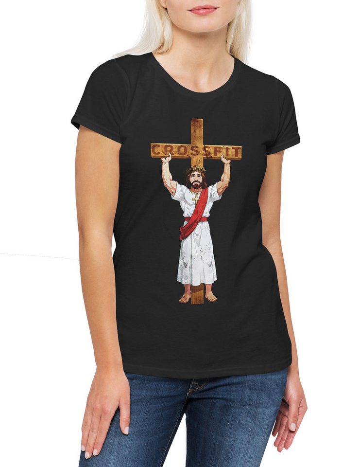Urban Backwoods Print-Shirt Crossfit Jesus Damen T-Shirt Holy Christus Christ Fitness Gym Sport (1-tlg) Sports INRI Cross Kreuz von Urban Backwoods