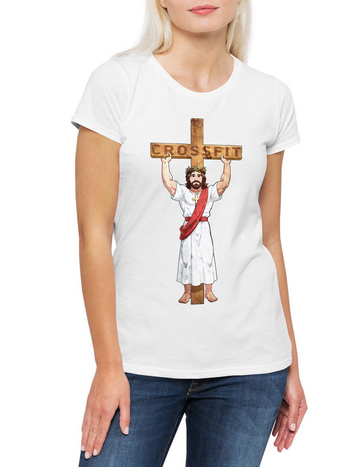 Urban Backwoods Print-Shirt Crossfit Jesus Damen T-Shirt Holy Christus Christ Fitness Gym Sport (1-tlg) Sports INRI Cross Kreuz von Urban Backwoods